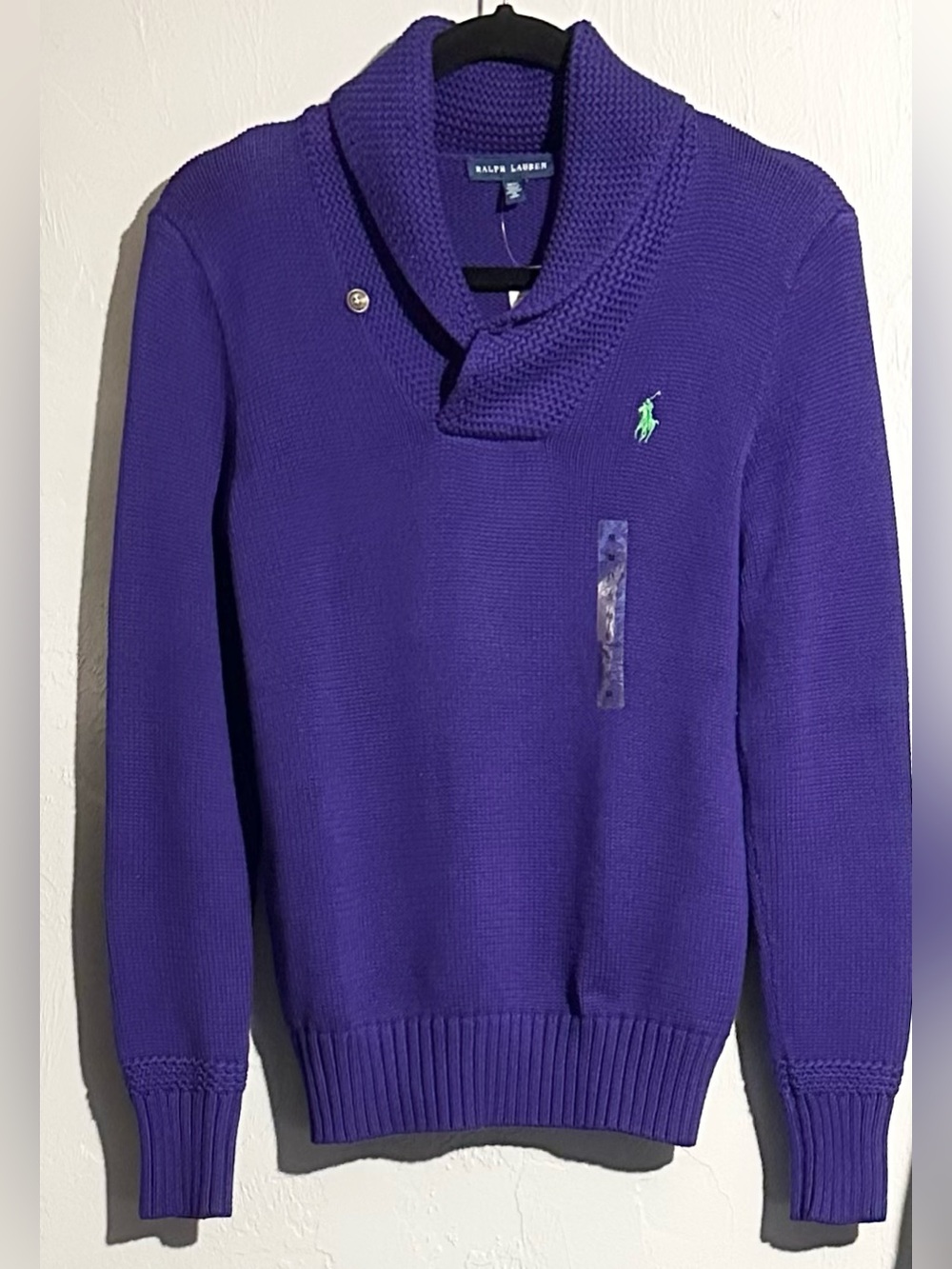 Polo Ralph Lauren Women’s Purple Shawl-Collar V-Neck Pullover Sweater, M